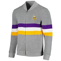 Men's Mitchell & Ness  Gray Minnesota Vikings Striped Full-Zip Cardigan Sweater