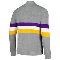Men's Mitchell & Ness  Gray Minnesota Vikings Striped Full-Zip Cardigan Sweater