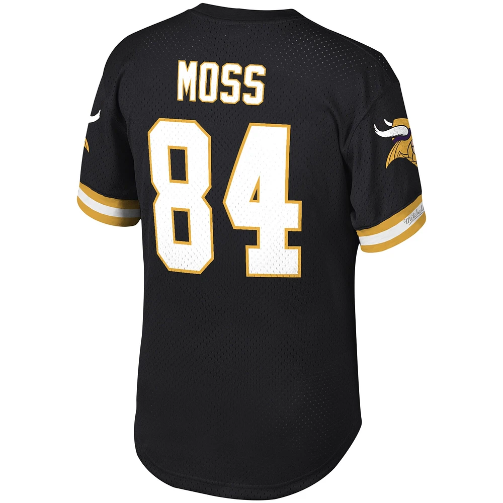 Haut à col rond en maille noir pour hommes Mitchell & Ness Randy Moss Minnesota Vikings Big Tall Retired Player