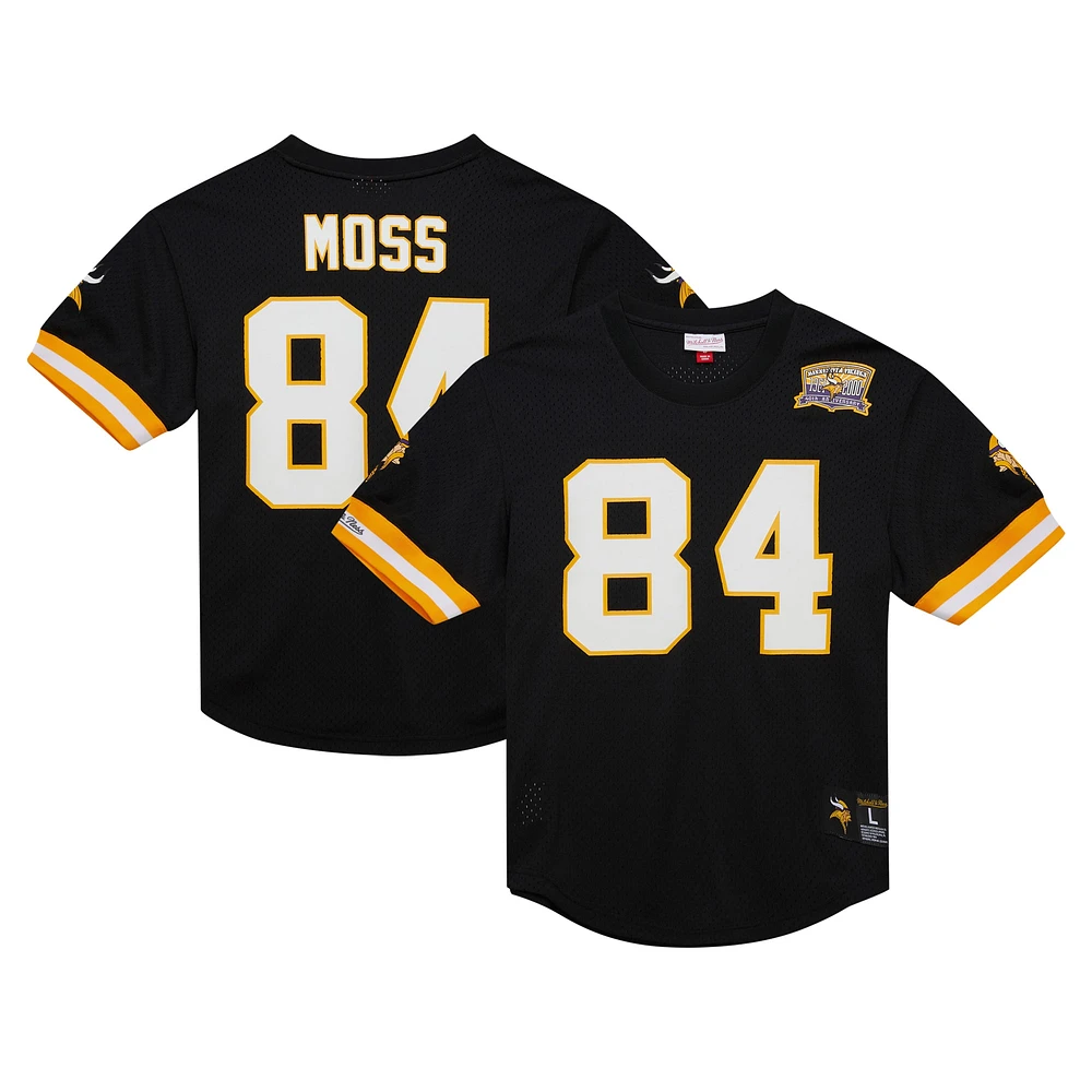 Haut en maille noir avec nom et numéro du joueur retraité des Vikings Minnesota Mitchell & Ness Randy Moss pour hommes