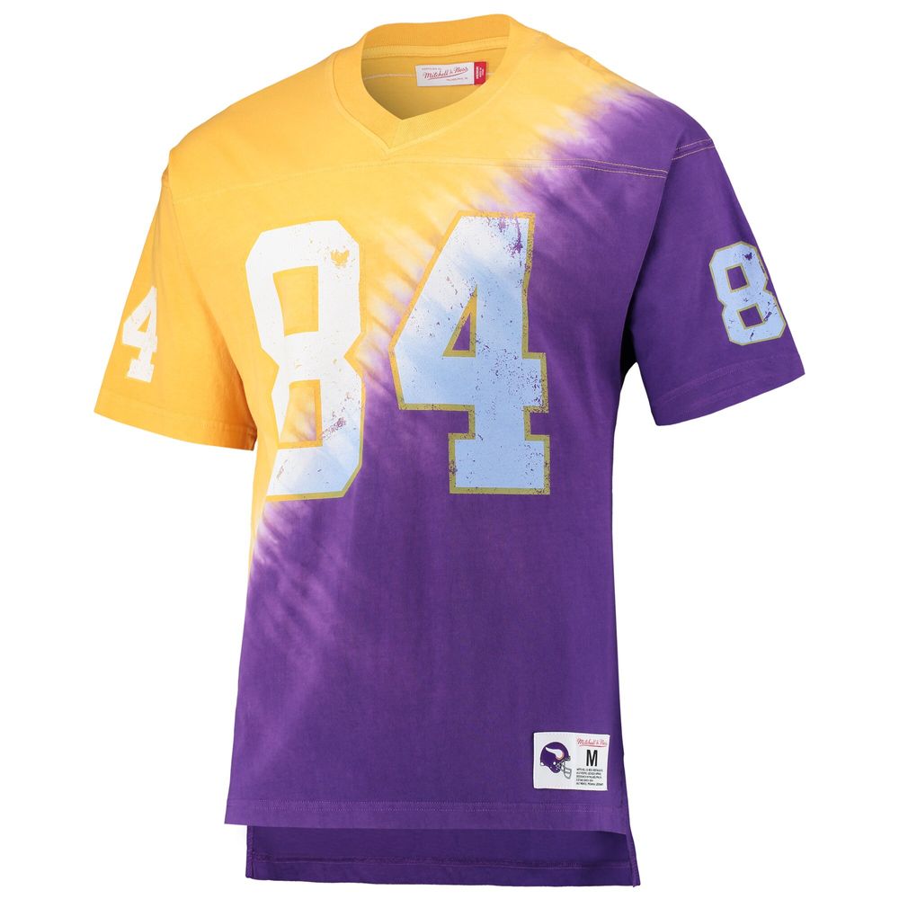 Men's Mitchell & Ness Randy Moss Gold/Purple Minnesota Vikings Retired Player Name Number Diagonal Tie-Dye V-Neck T-Shirt