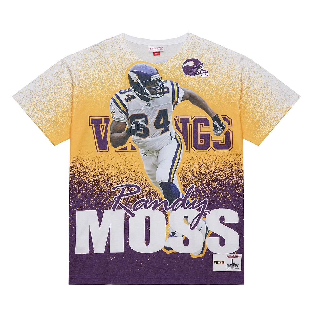 T-shirt Mitchell & Ness Randy Moss pour homme, joueur retraité des Minnesota Vikings Burst, gris