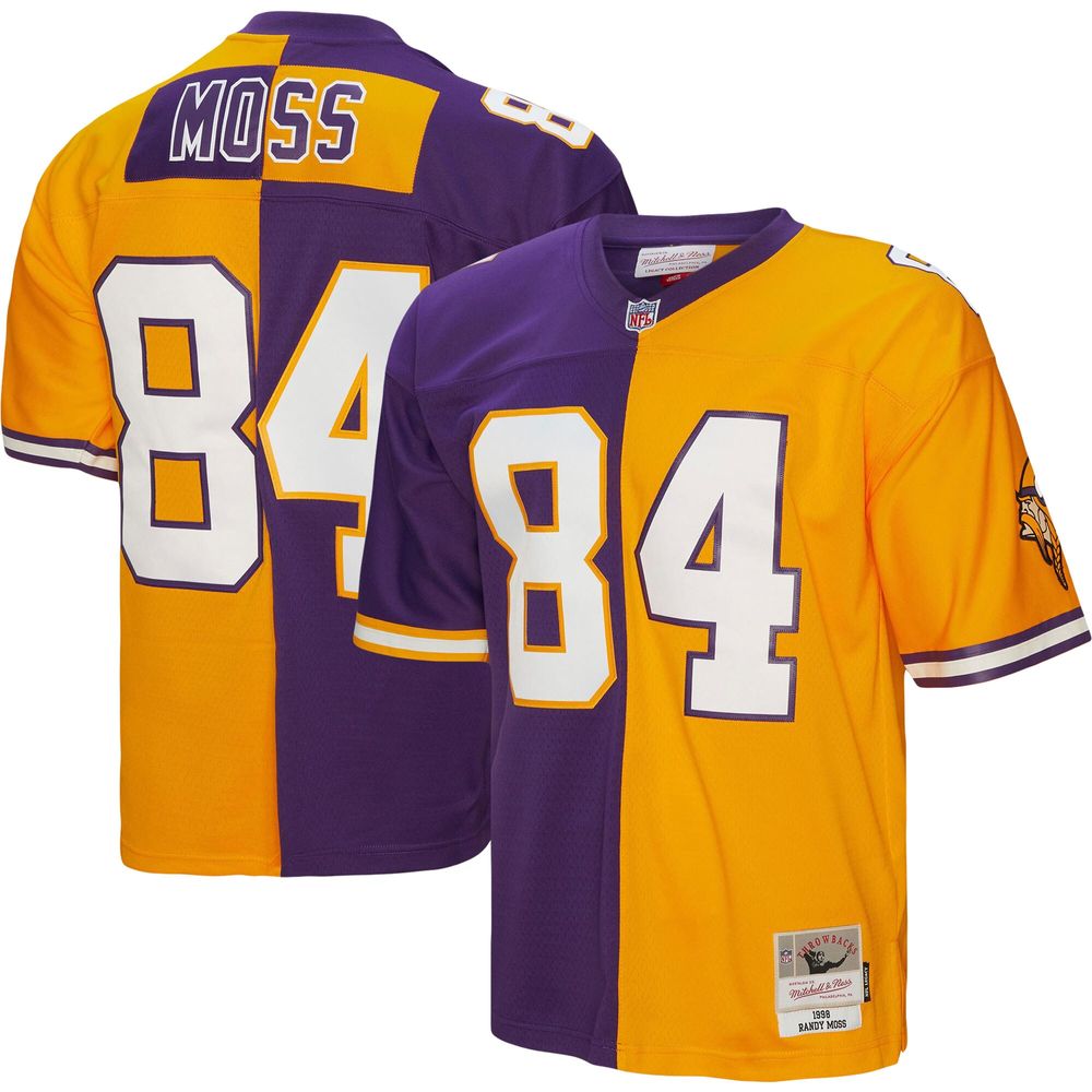 Men's Mitchell & Ness Randy Moss Purple/Gold Minnesota Vikings 1998 Split Legacy Replica Jersey