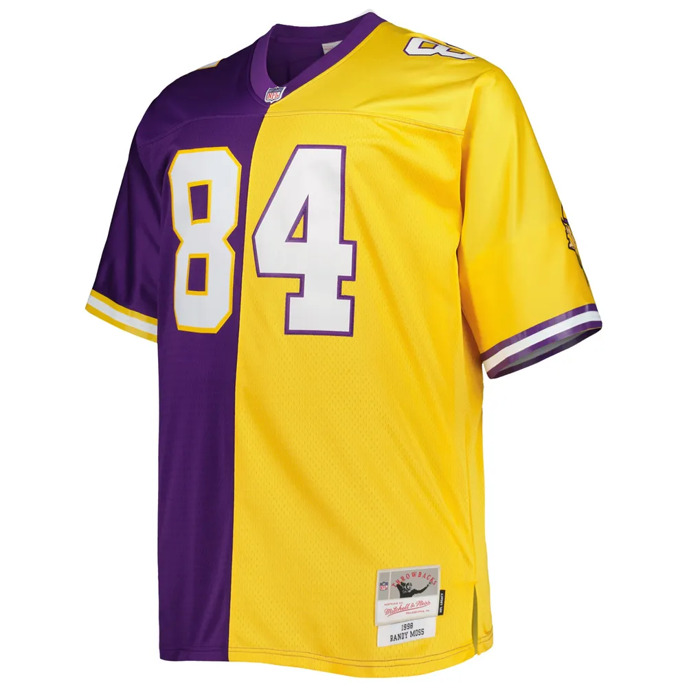 Maillot de réplique joueur retraité Mitchell & Ness Randy Moss violet/or des Vikings du Minnesota Big Tall Split Legacy pour hommes