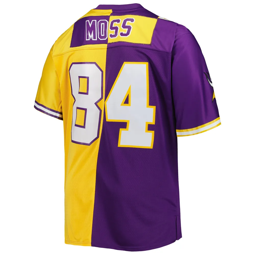 Men's Mitchell & Ness Randy Moss Purple/Gold Minnesota Vikings Big Tall Split Legacy Retired Player Replica Jersey