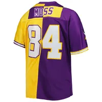 Mitchell & Ness Men's Mitchell & Ness Randy Moss Purple/Gold Minnesota Vikings  Big Tall Split Legacy Retired Player Replica Jersey