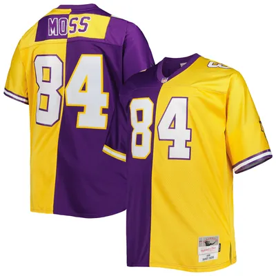 Maillot de réplique joueur retraité Mitchell & Ness Randy Moss violet/or des Vikings du Minnesota Big Tall Split Legacy pour hommes