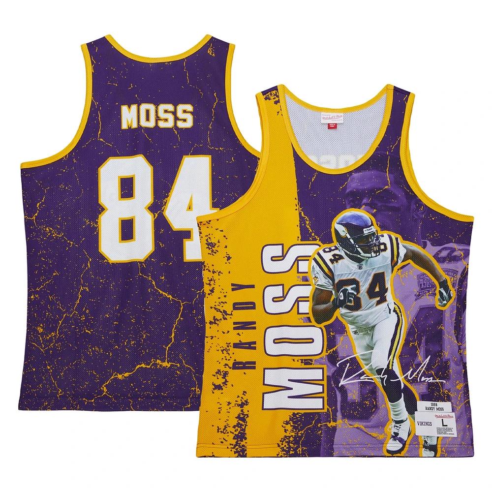 Débardeur violet Mitchell & Ness Randy Moss pour hommes Minnesota Vikings 1998 Player Burst