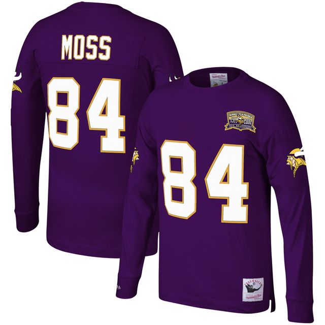 T-shirt à manches longues pour hommes Mitchell & Ness Randy Moss Purple Minnesota Vikings 2000 Nom et numéro du joueur retraité