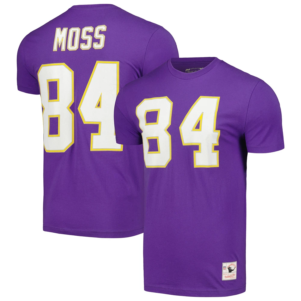 T-shirt violet avec nom et numéro de joueur retraité du 40e anniversaire des Vikings Minnesota Mitchell & Ness Randy Moss pour hommes