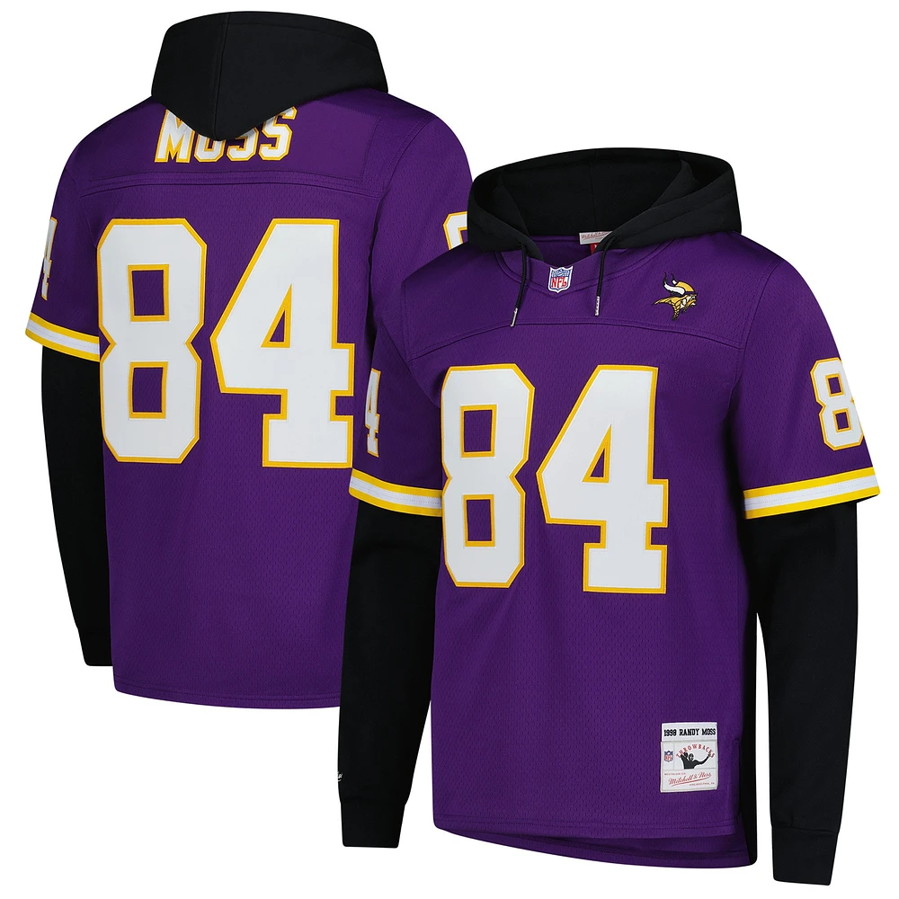 Sweat à capuche pour homme Mitchell & Ness Randy Moss violet Minnesota Vikings Player Name Number Legacy Jersey