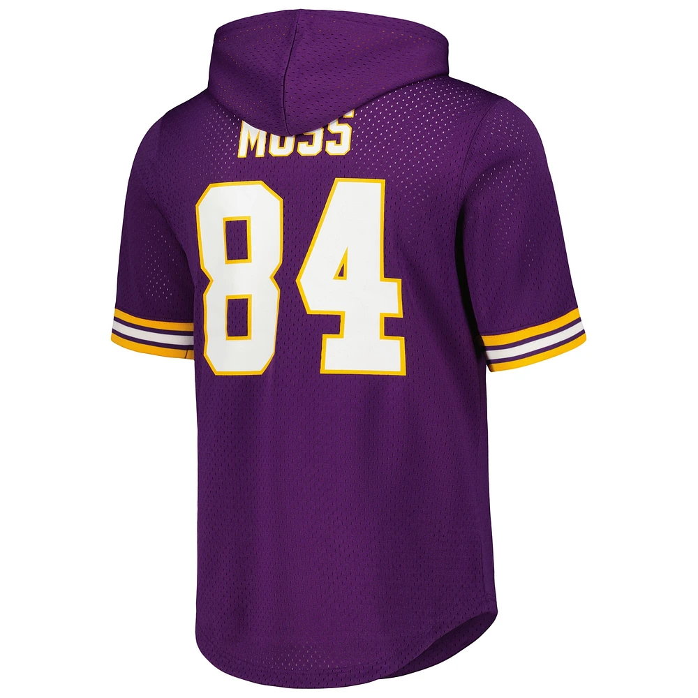 T-shirt à capuche en maille pour hommes, Mitchell & Ness Randy Moss, Minnesota Vikings, nom et numéro du joueur retraité