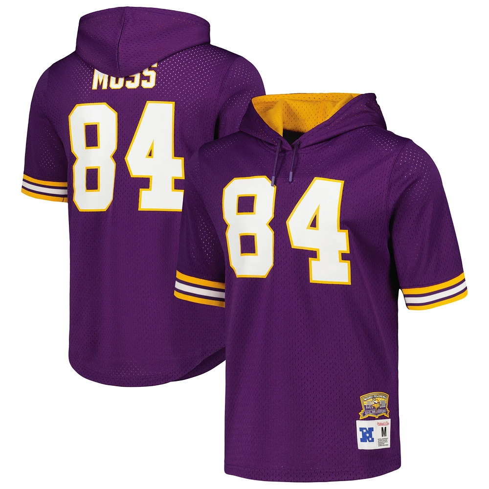 Men's Mitchell & Ness Randy Moss Purple Minnesota Vikings Retired Player Name Number Mesh Hoodie T-Shirt