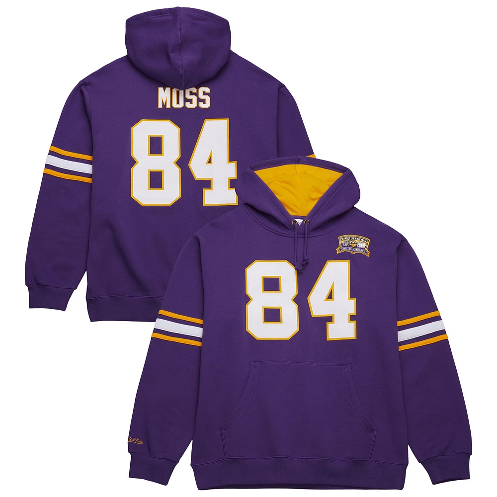 Sweat à capuche pour homme Mitchell & Ness Randy Moss violet avec nom et numéro de joueur retraité des Minnesota Vikings