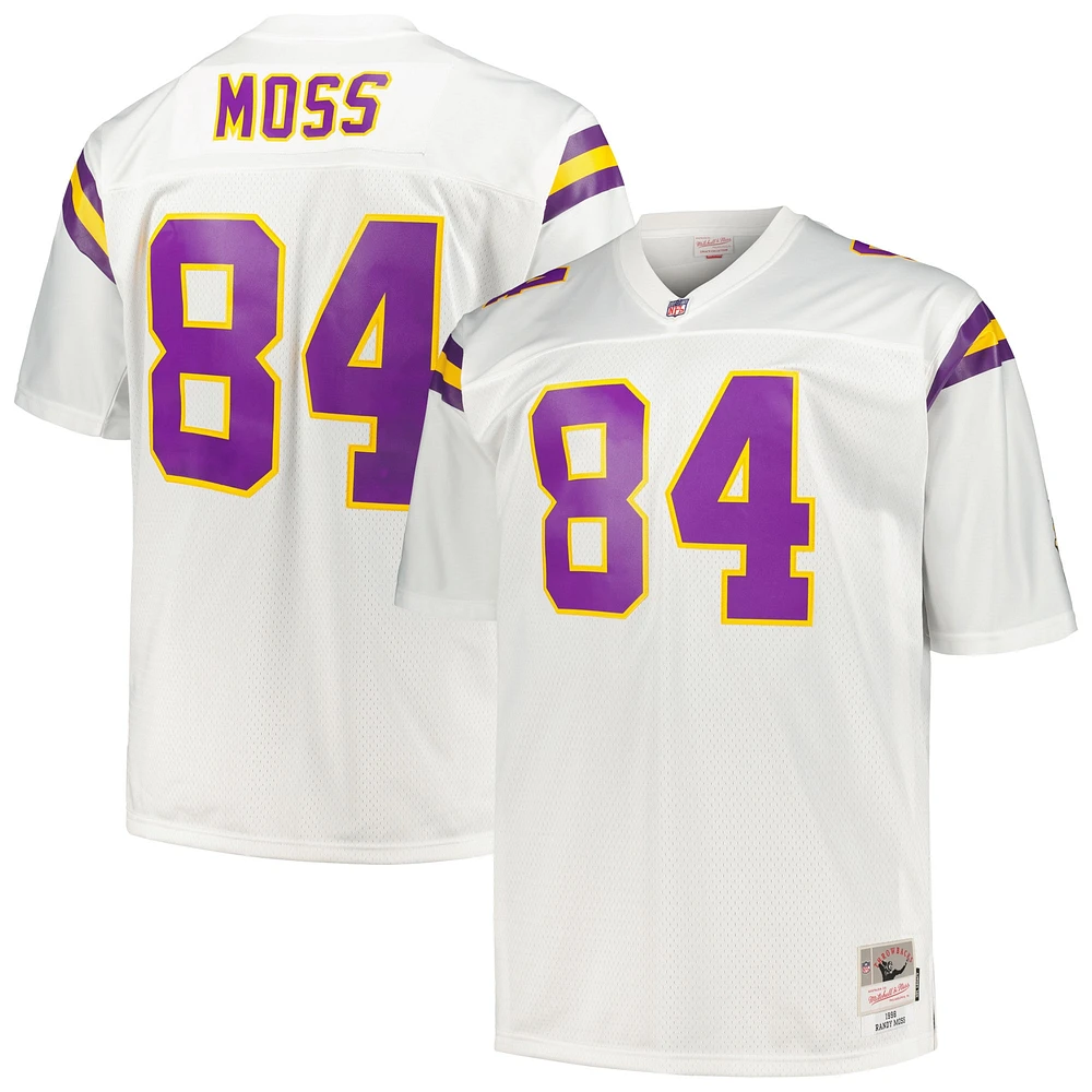 Maillot de joueur retraité Mitchell & Ness Randy Moss blanc Minnesota Vikings Big Tall 1998 Legacy pour hommes