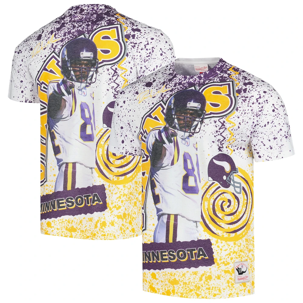 Men's Mitchell & Ness Randy Moss White Minnesota Vikings Retired Player Name Number Burst T-Shirt