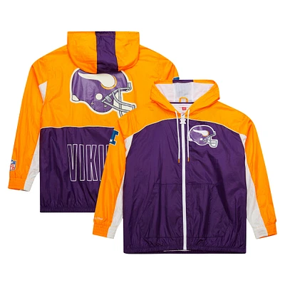 Coupe-vent entièrement zippé de qualité supérieure Big Shot des Minnesota Vikings Mitchell & Ness pour homme, blanc