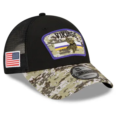 Casquette ajustable Snapback 9FORTY Trucker pour homme New Era, noir/camouflage Minnesota Vikings 2021 Salute To Service