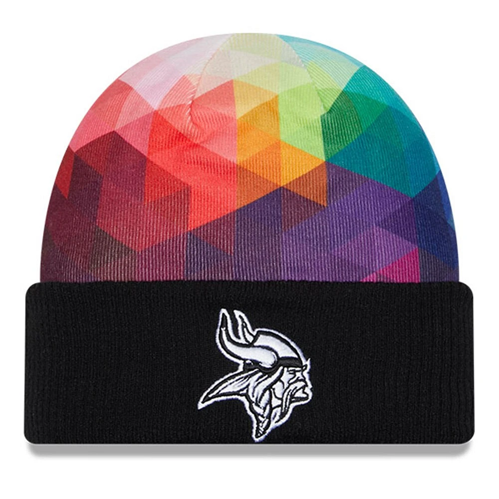 Bonnet en tricot à revers NFL Crucial Catch New Era noir pour hommes des Vikings du Minnesota 2023