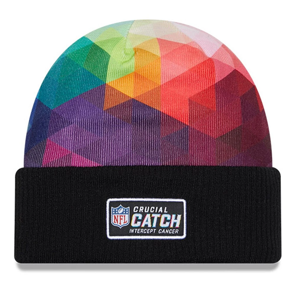 Bonnet en tricot à revers NFL Crucial Catch New Era noir pour hommes des Vikings du Minnesota 2023