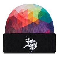 Bonnet en tricot à revers NFL Crucial Catch New Era noir pour hommes des Vikings du Minnesota 2023