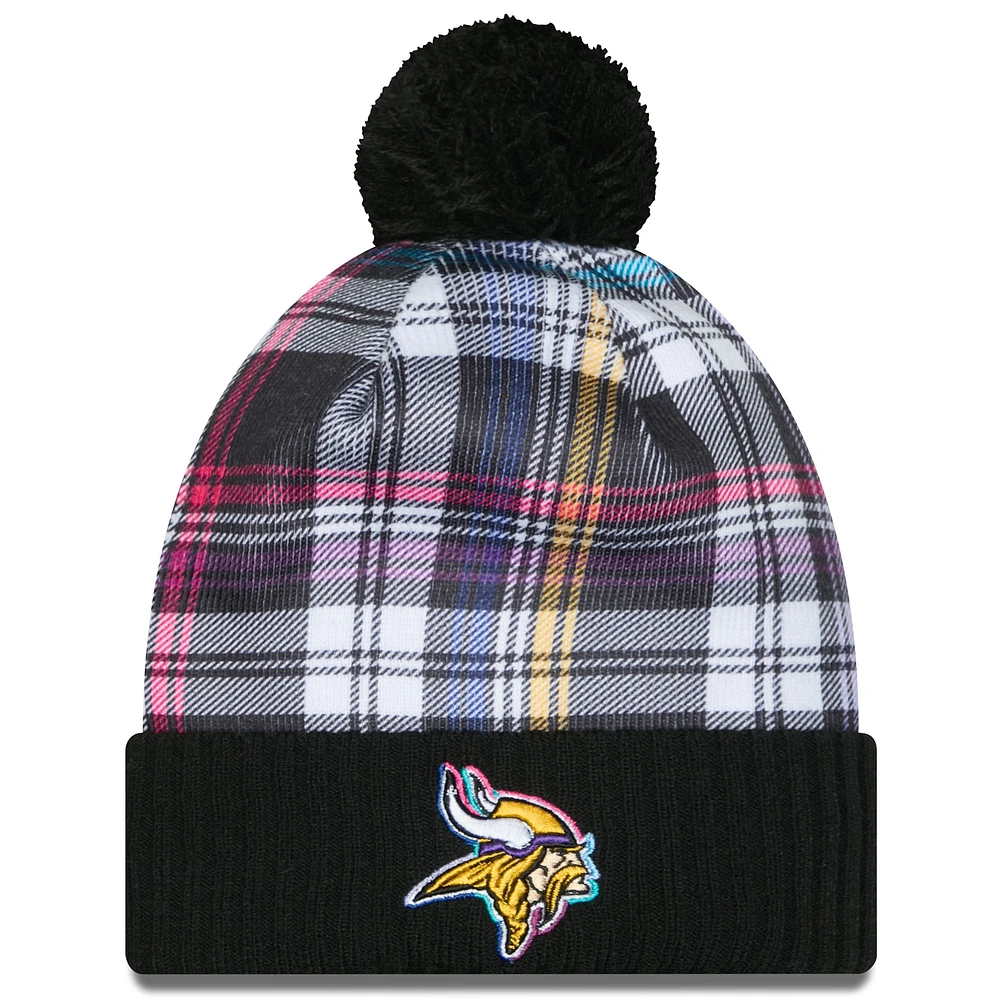 Bonnet en tricot à revers avec pompon NFL Crucial Catch 2024 Minnesota Vikings New Era noir pour homme