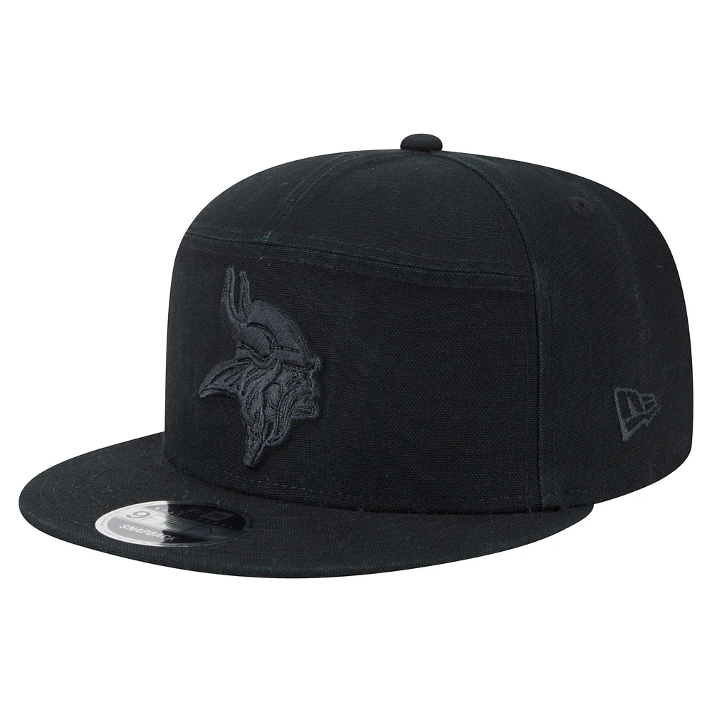 Men's New Era Black Minnesota Vikings Adventure Canvas Split Panel 9FIFTY Snapback Hat
