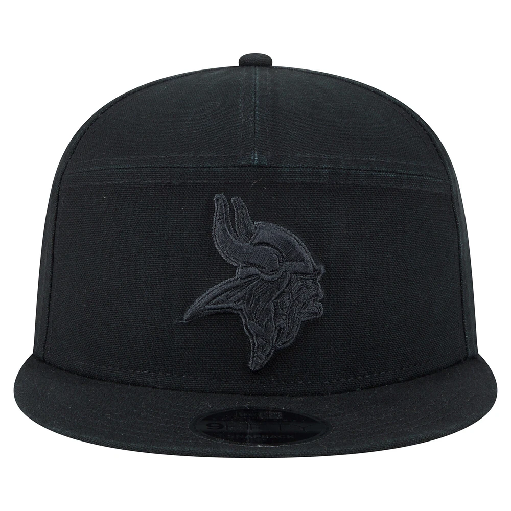 Men's New Era Black Minnesota Vikings Adventure Canvas Split Panel 9FIFTY Snapback Hat