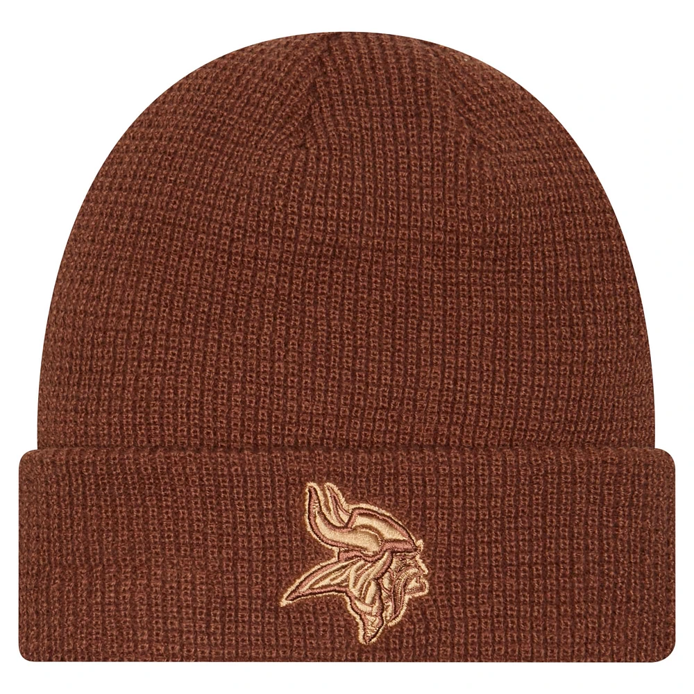 Bonnet en tricot gaufré à revers marron Minnesota Vikings Tiramasu de New Era pour homme