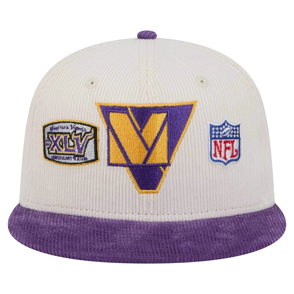 Men's New Era Cream/Purple Minnesota Vikings  Corduroy 59FIFTY Fitted Hat