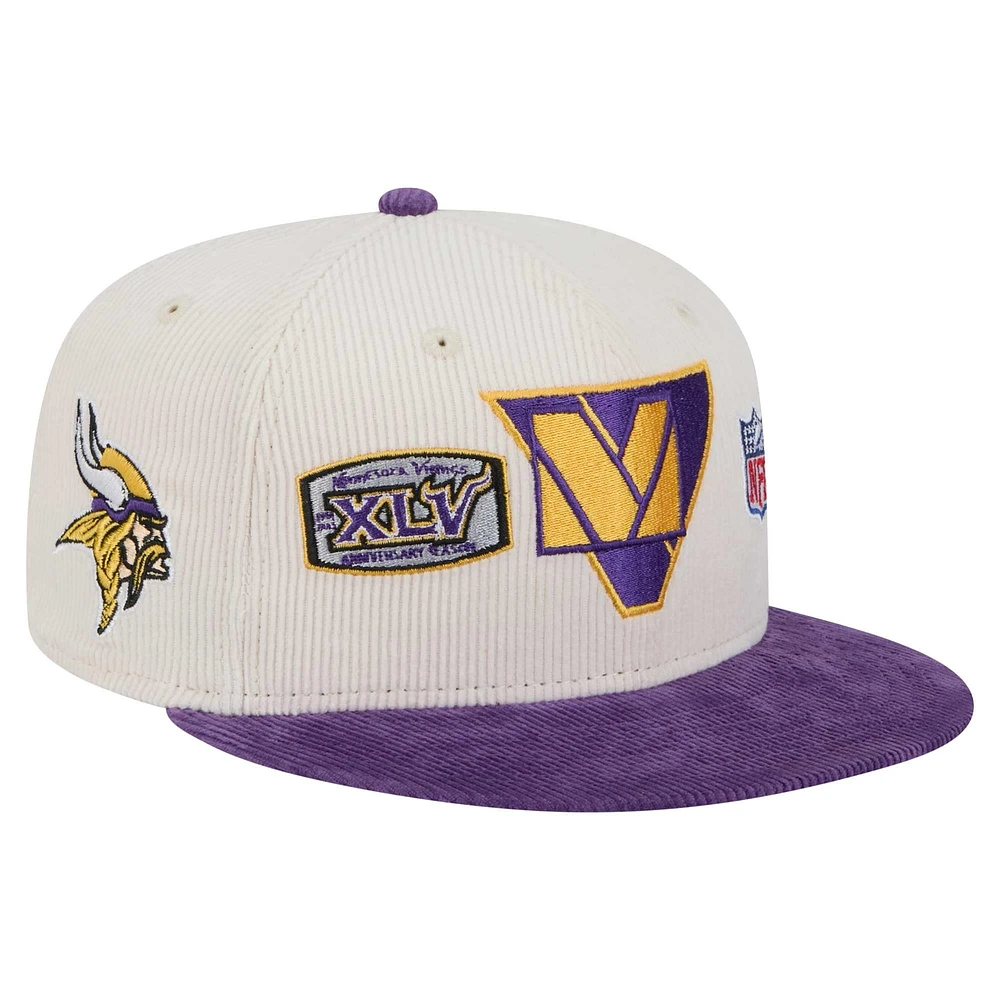 Casquette ajustée 59FIFTY en velours côtelé crème/violet pour homme des Vikings du Minnesota de New Era