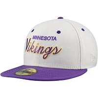 Men's New Era Cream/Purple Minnesota Vikings Historic Script 59FIFTY Fitted Hat