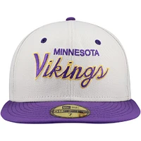 Men's New Era Cream/Purple Minnesota Vikings Historic Script 59FIFTY Fitted Hat