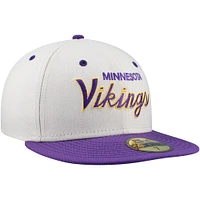 Men's New Era Cream/Purple Minnesota Vikings Historic Script 59FIFTY Fitted Hat