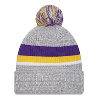 Bonnet en tricot à revers des Vikings du Minnesota New Era gris chiné pour hommes avec pompon