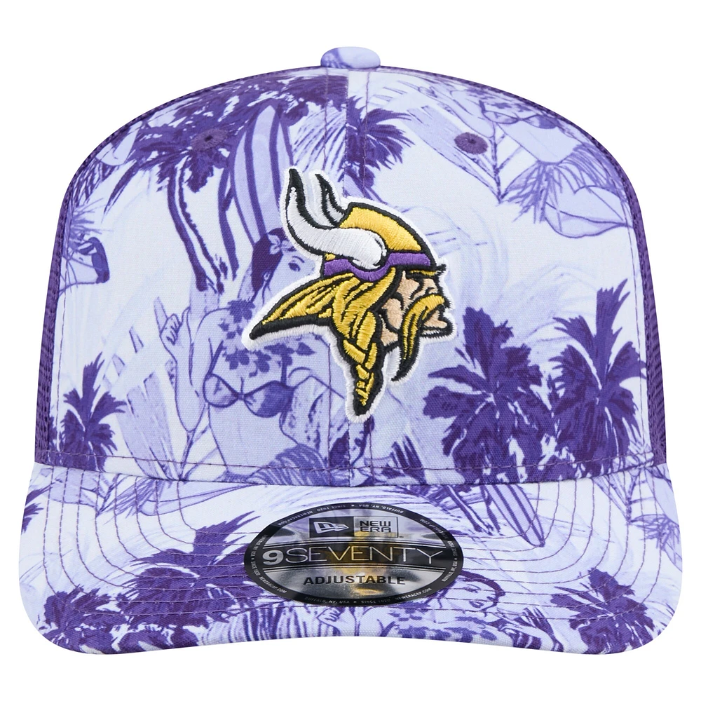 Casquette camionneur ajustable Hula 9SEVENTY violette New Era pour homme des Minnesota Vikings