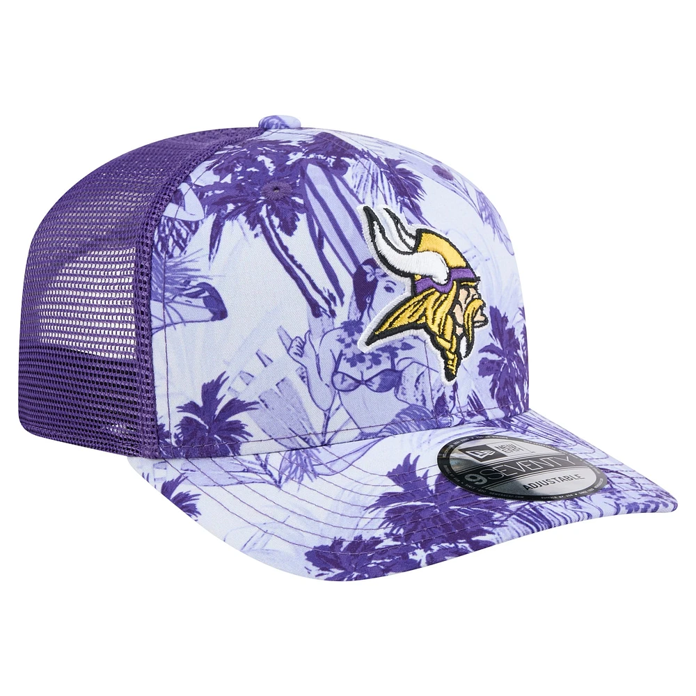 Casquette camionneur ajustable Hula 9SEVENTY violette New Era pour homme des Minnesota Vikings