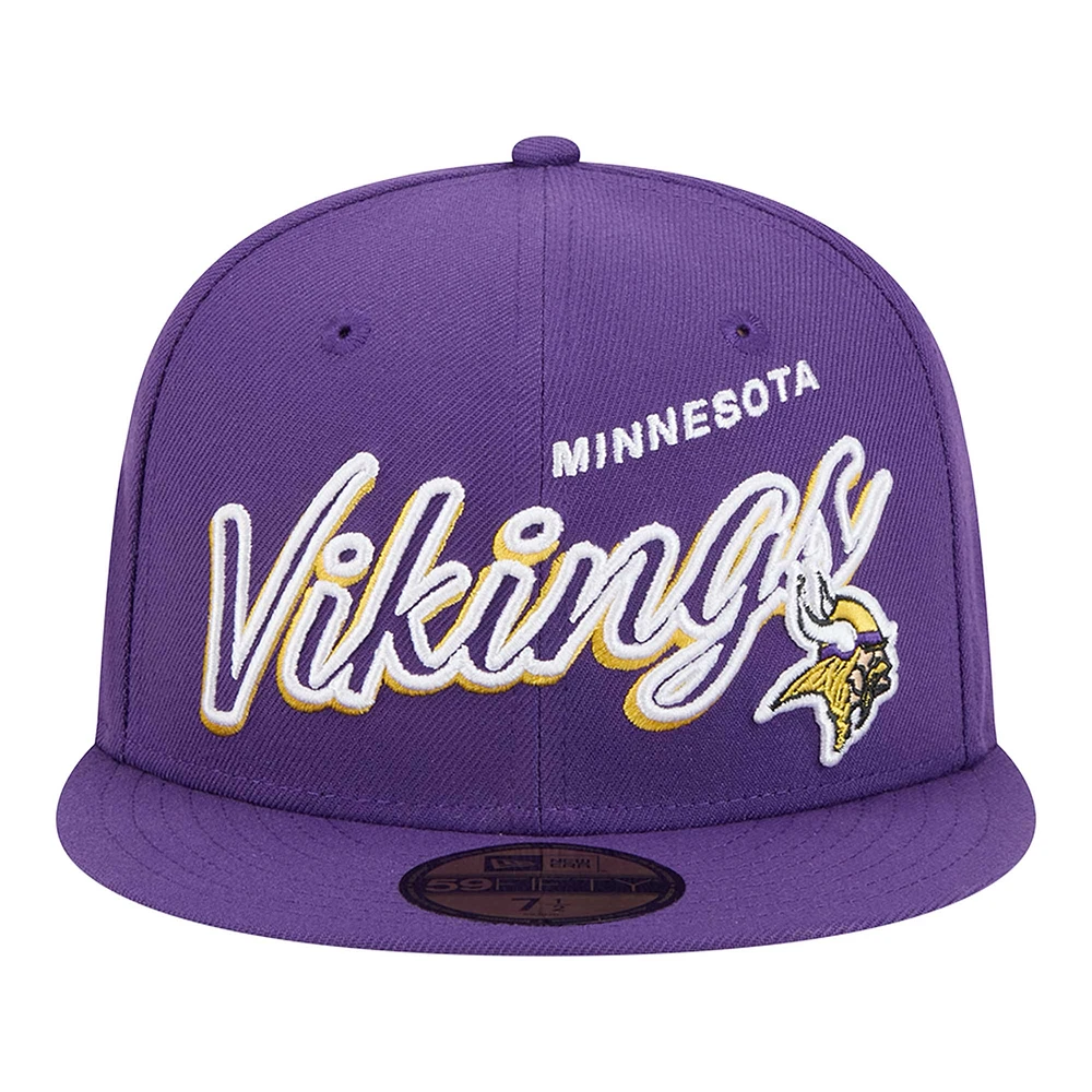 Men's New Era Purple Minnesota Vikings  Script Sided 59FIFTY Fitted Hat