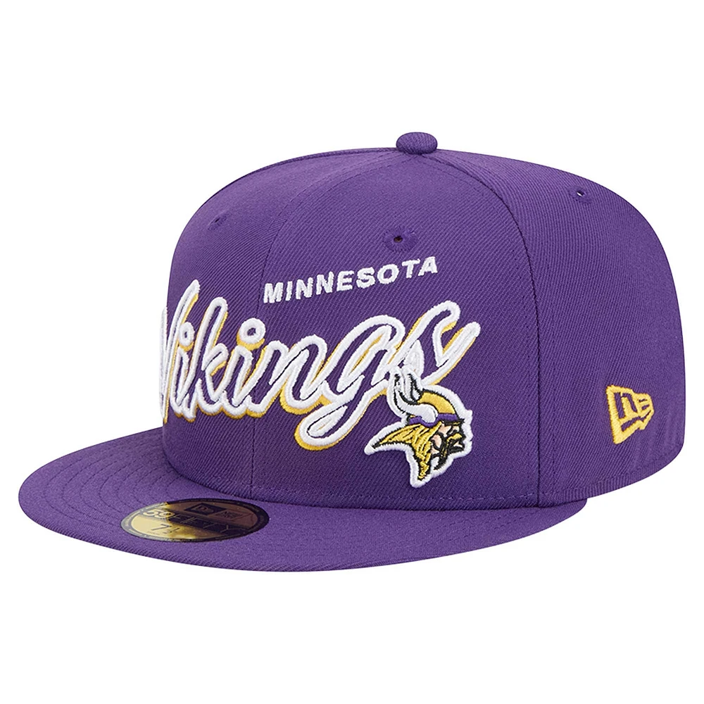 Men's New Era Purple Minnesota Vikings  Script Sided 59FIFTY Fitted Hat