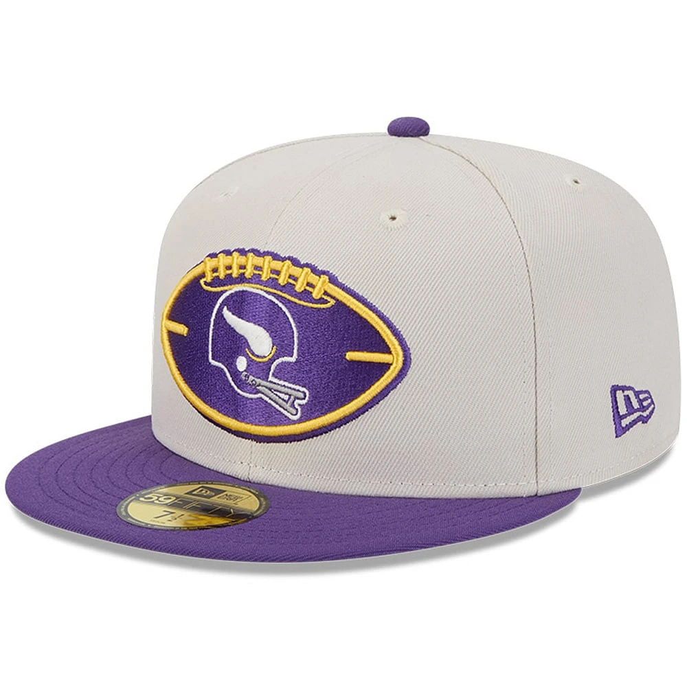 Casquette ajustée 59FIFTY historique Minnesota Vikings 2024 Sideline New Era pierre/violet pour hommes