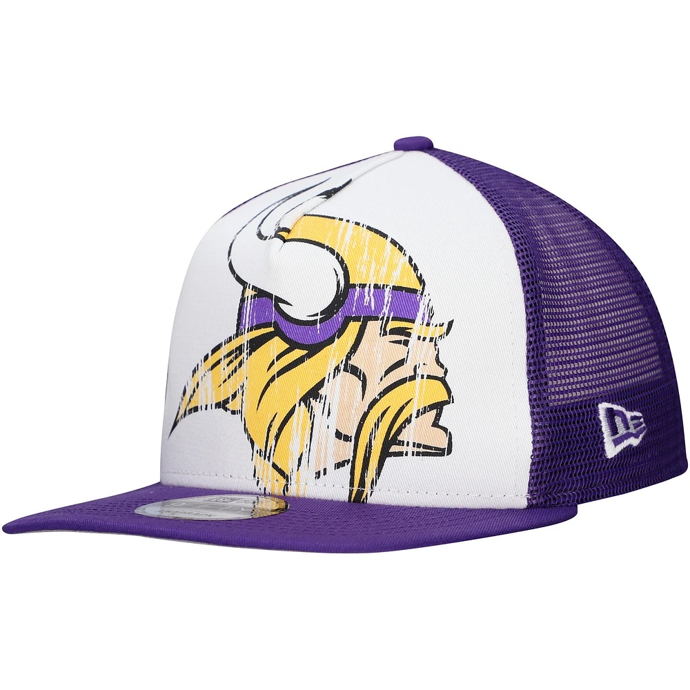 Men's New Era White/Purple Minnesota Vikings Distressed 9FIFTY A-Frame Snapback Hat