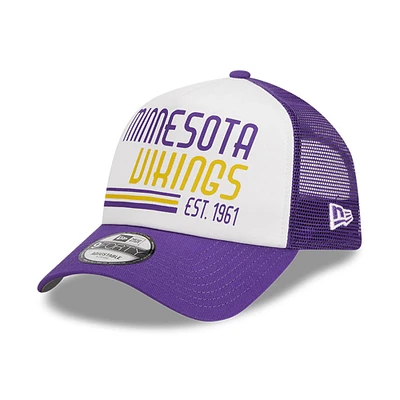 Casquette réglable 9FORTY Stacked A-Frame Trucker 9FORTY des Minnesota Vikings New Era pour hommes, blanc/violet