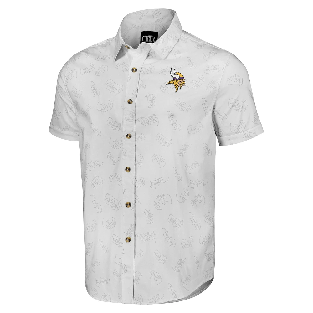 Collection NFL x Darius Rucker pour homme par Fanatics White Minnesota Vikings Woven Short Sleeve Button Up Shirt