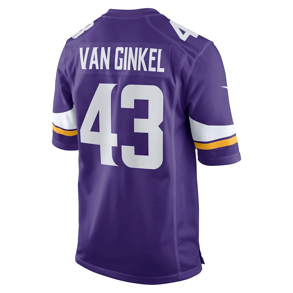 Maillot de match l'équipe Nike Andrew Van Ginkel violet des Minnesota Vikings pour hommes