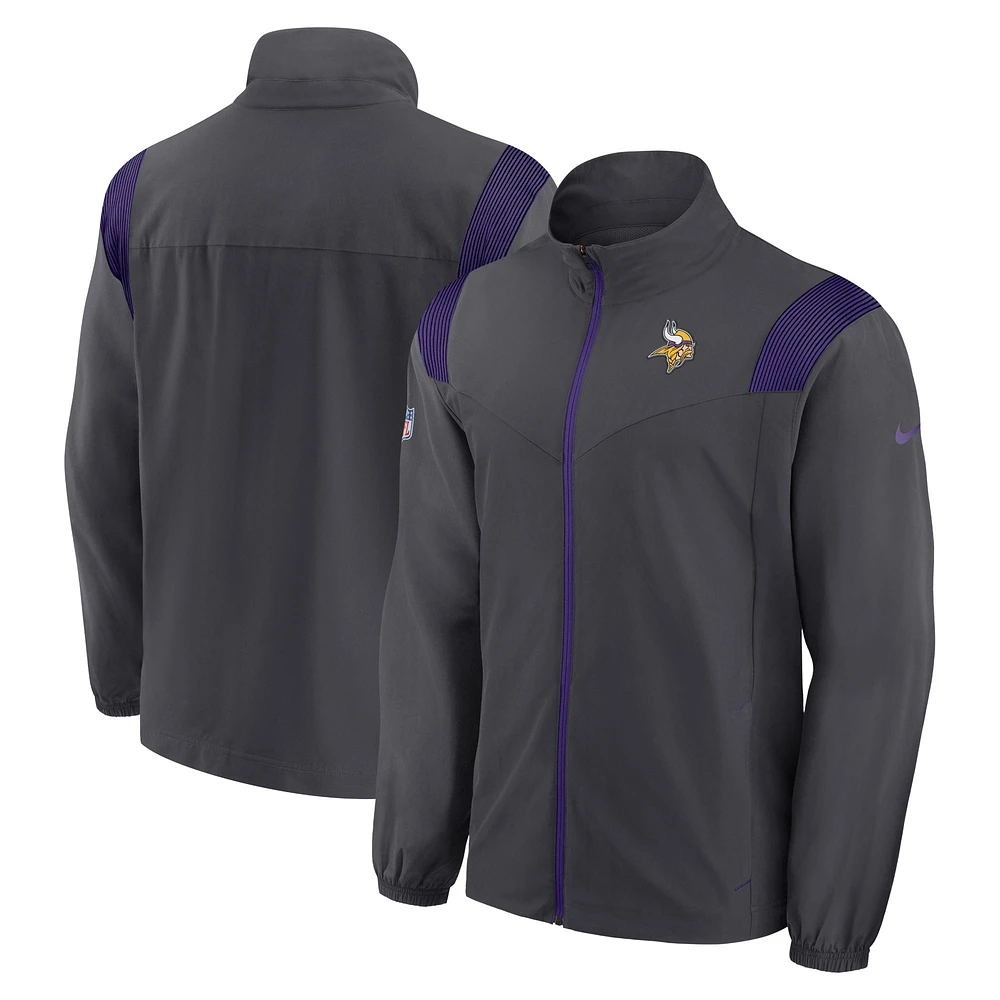 Veste entièrement zippée Nike pour hommes, anthracite, Minnesota Vikings Sideline, logo tissé