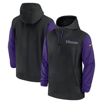 Men's Nike Black/Purple Minnesota Vikings 2024/25 Sideline Pre-Game Player 1/2-Zip Hoodie Jacket