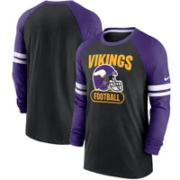 Men's Nike Black/Purple Minnesota Vikings Throwback Raglan Long Sleeve T- Shirt