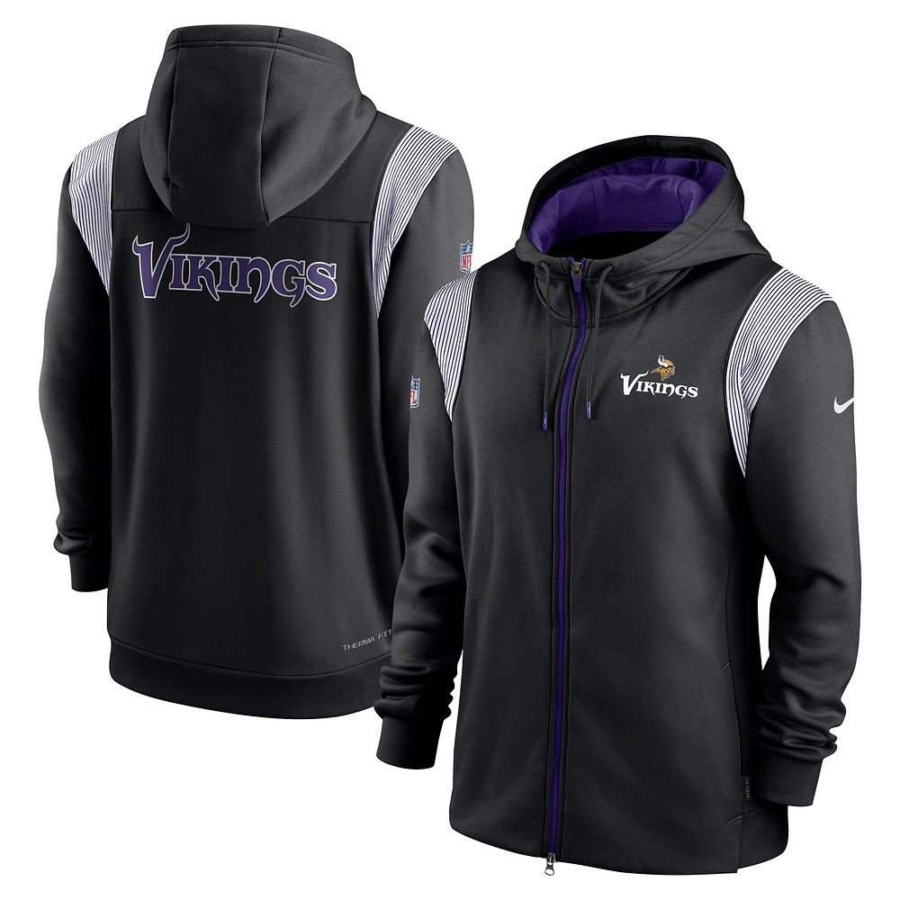 Sweat à capuche entièrement zippé Nike Performance Sideline Lockup pour homme, noir, Minnesota Vikings