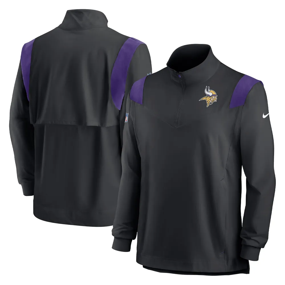 Haut à manches longues avec quart de fermeture éclair Nike pour hommes, Minnesota Vikings Sideline Coach Chevron Lockup, noir