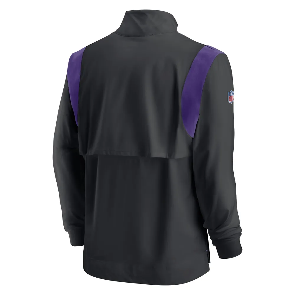 Haut à manches longues avec quart de fermeture éclair Nike pour hommes, Minnesota Vikings Sideline Coach Chevron Lockup, noir